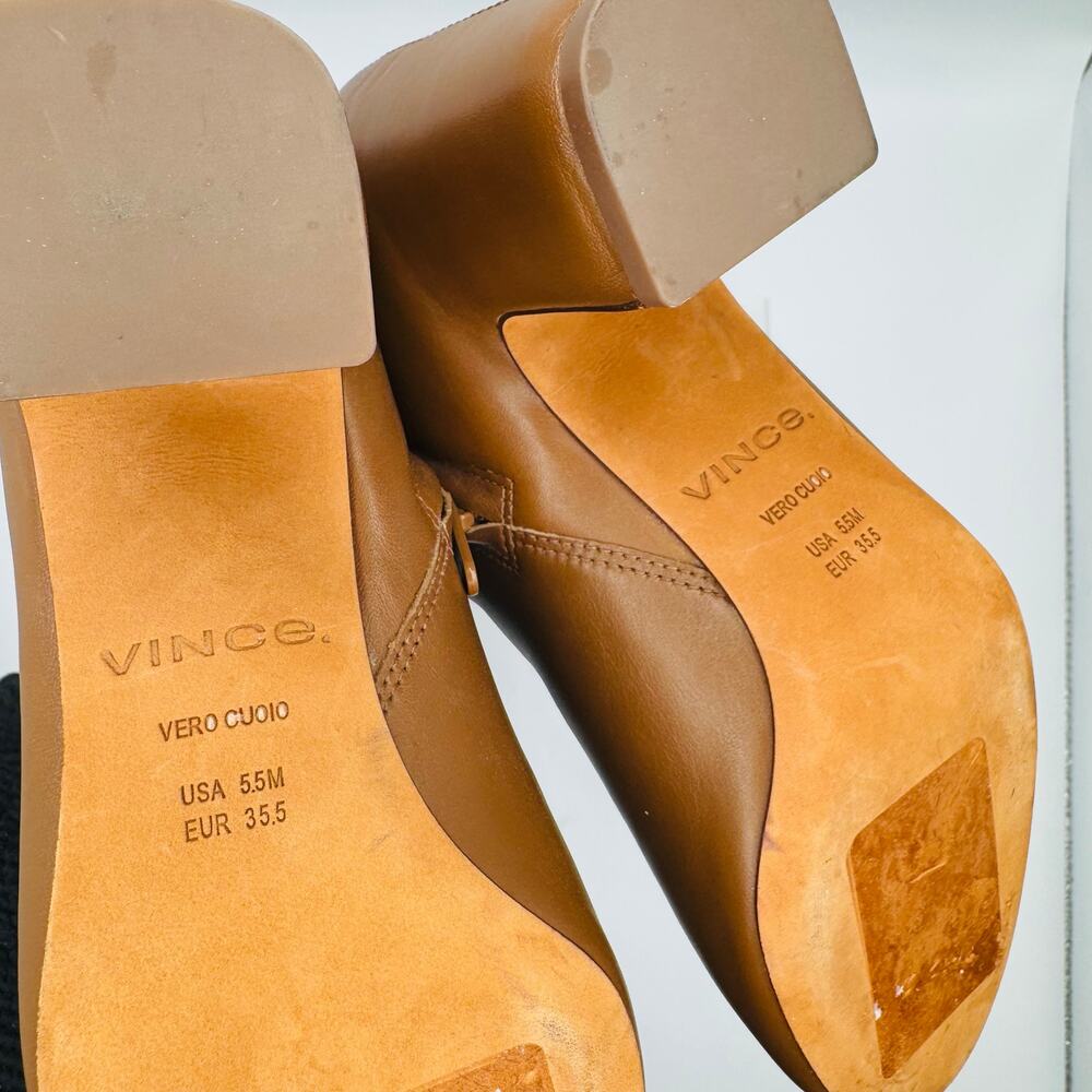 Vince Terri Brown Leather Block Heel Ankle Booties Chelsea Boots 35.5 - Picture 7 of 13